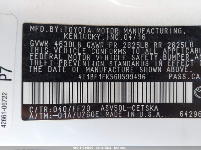 Toyota CAMRY SE 2016 4T1BF1FK5GU599496 Image 9