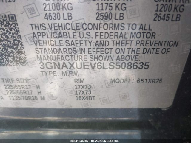 3GNAXUEV6LS508635 Chevrolet Equinox Awd Lt 1.5l Turbo