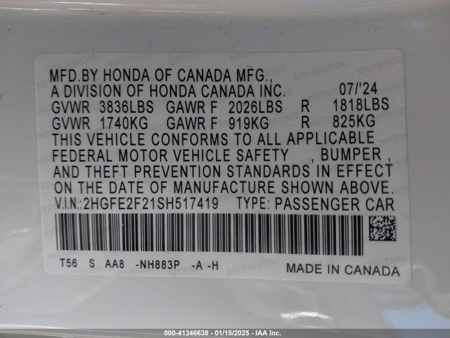 Honda Civic Lx 2025 2HGFE2F21SH517419 Image 9