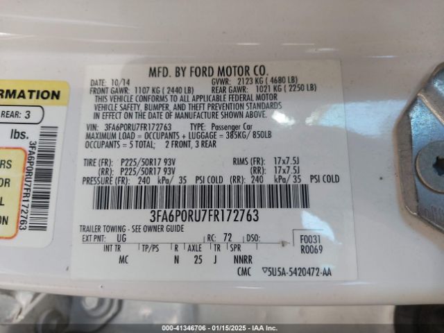 3FA6P0RU7FR172763 Ford Fusion Hybrid Titanium