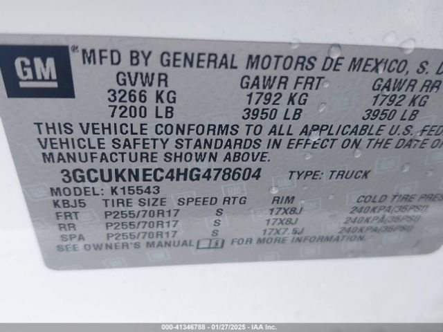 3GCUKNEC4HG478604 Chevrolet Silverado 1500 Wt