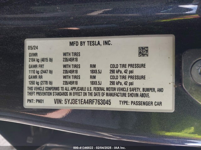 2024 TESLA MODEL 3 5YJ3E1EA4RF763045 Photo 8