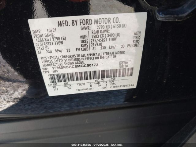 1FM5K8HC8MGC50172 Ford Explorer Platinum