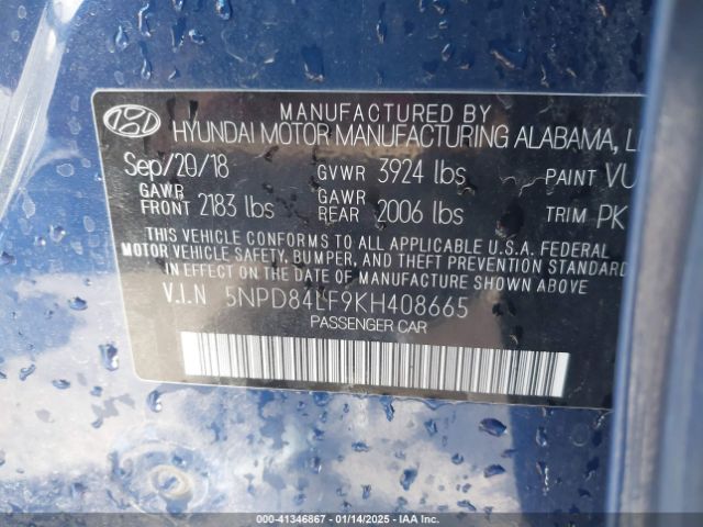 5NPD84LF9KH408665 Hyundai ELANTRA SEL