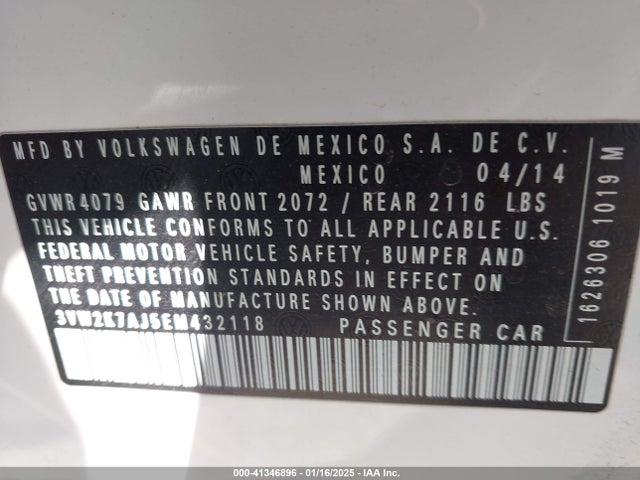 3VW2K7AJ5EM432118 Volkswagen Jetta 2.0l S