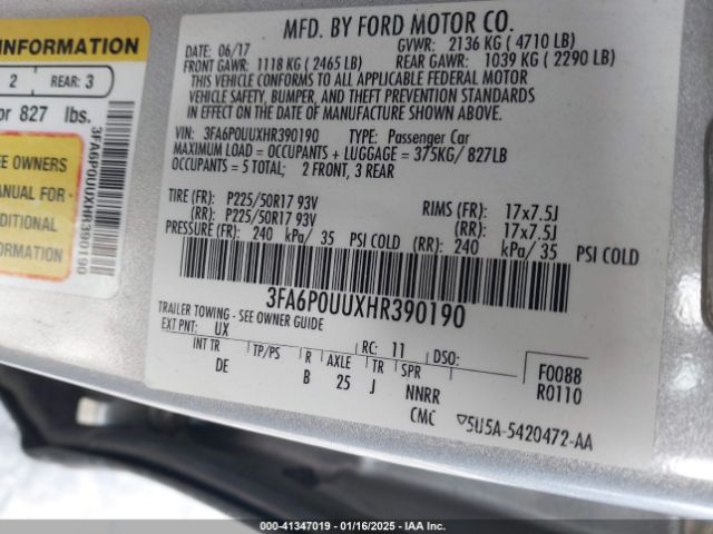 3FA6P0UUXHR390190 Ford Fusion Hybrid S
