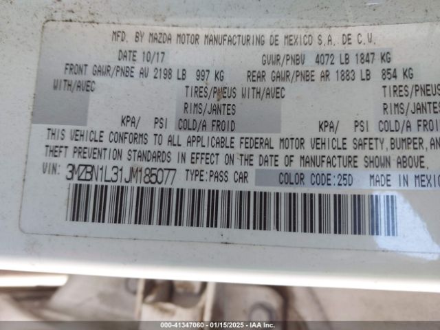 3MZBN1L31JM185077 Mazda Mazda3 Touring