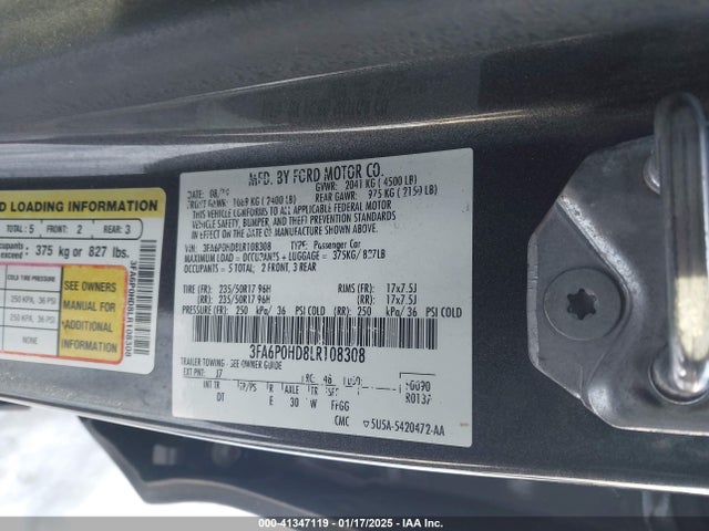 Ford FUSION SE 2020 3FA6P0HD8LR108308 Image 9