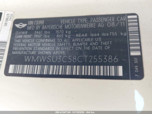 2012 MINI COOPER WMWSU3C58CT255386 Photo 8