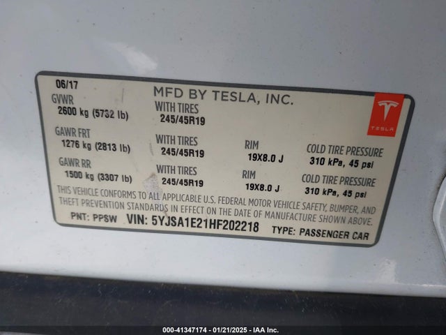 2017 TESLA MODEL S 5YJSA1E21HF202218 Photo 8