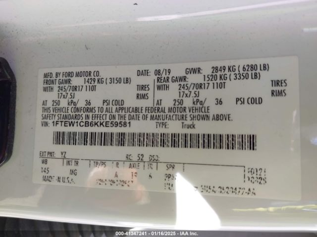 1FTEW1CB6KKE59581 Ford F-150 Xlt