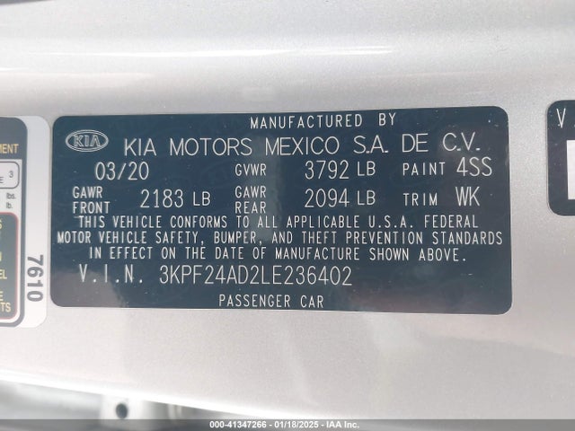 KIA Forte Lxs 2020 3KPF24AD2LE236402 Image 9