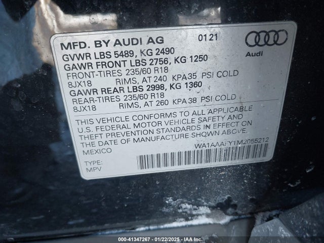 2021 AUDI Q5 WA1AAAFY1M2055212 Photo 8