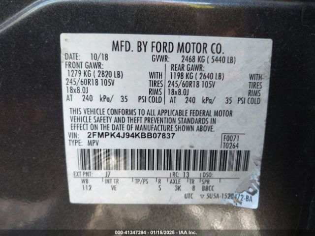 2FMPK4J94KBB07837 Ford EDGE SEL