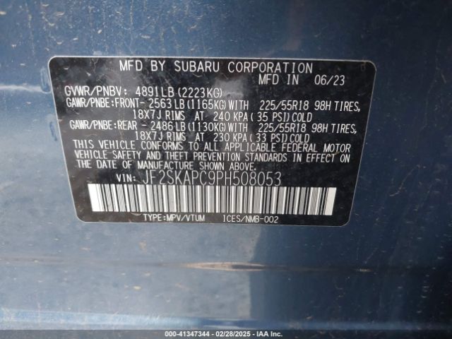 JF2SKAPC9PH508053 Subaru Forester Limited