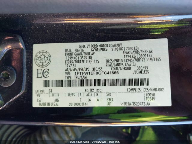 1FTFW1EF0GFC41866 Ford F-150 Xlt