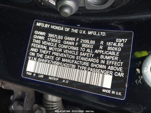 Honda CIVIC EX 2017 SHHFK7H58HU420789 Image 9