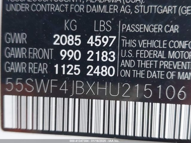 55SWF4JBXHU215106 Mercedes-Benz C 300