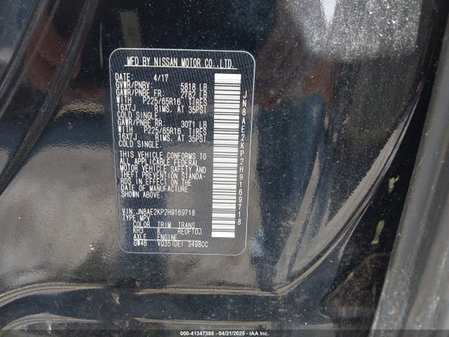 Aukcja sprzedaży 2017 Nissan Quest Sv, vin: JN8AE2KP2H9169718, numer aukcji: 41347388