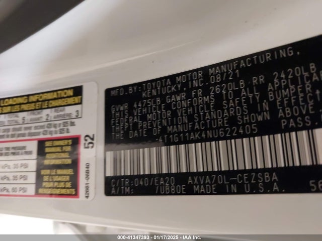 4T1G11AK4NU622405 Toyota CAMRY SE