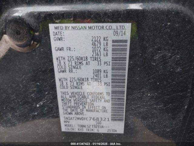 5N1AT2MV0FC768321 Nissan Rogue Sl