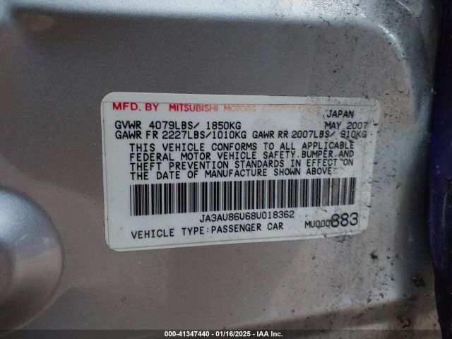 2008 MITSUBISHI LANCER JA3AU86U68U018362 Photo 8