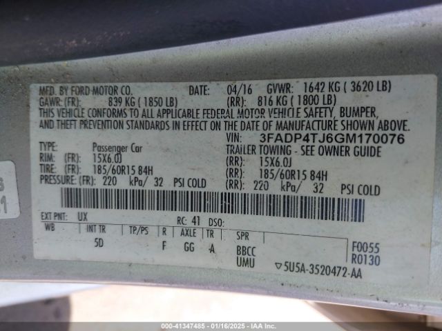 3FADP4TJ6GM170076 Ford FIESTA S