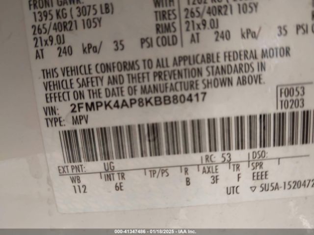 2FMPK4AP8KBB80417 Ford EDGE ST