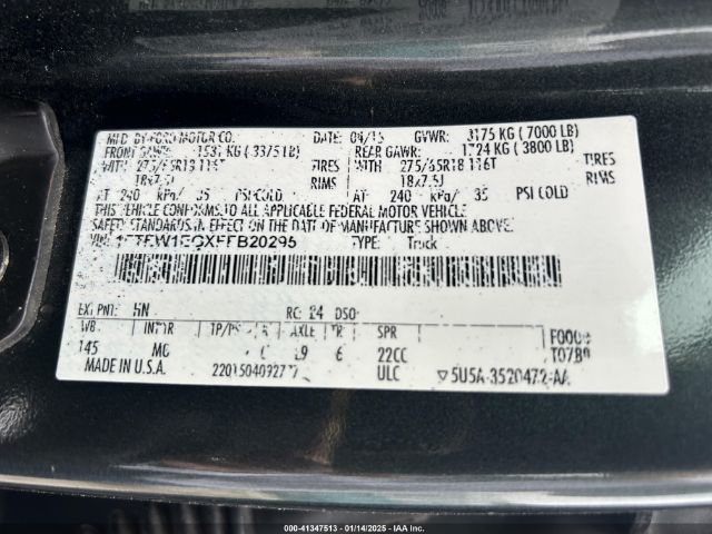 1FTEW1EGXFFB20295 Ford F150 Supercrew