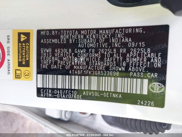 Toyota CAMRY LE 2016 4T4BF1FK3GR523698 Image 9
