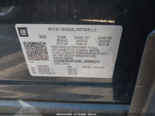 1GNERGKW8LJ296624 Chevrolet Traverse Fwd Lt Cloth