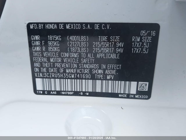 Honda HR-V LX 2016 3CZRU5H35GM741690 Image 9