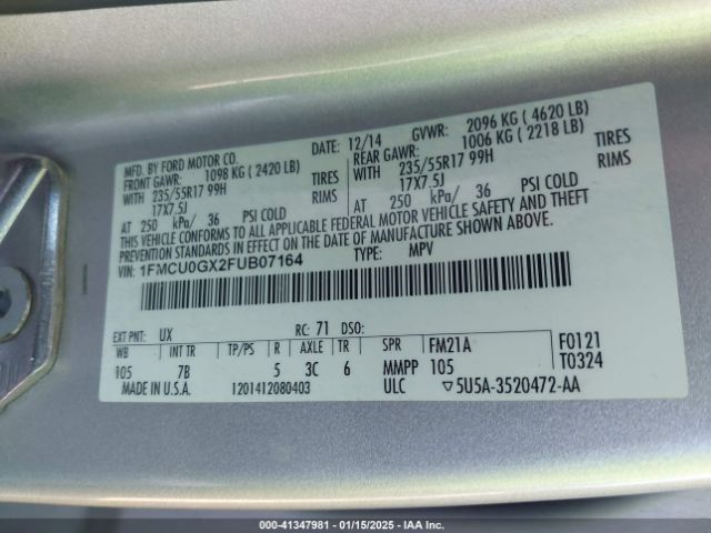 1FMCU0GX2FUB07164 Ford ESCAPE SE