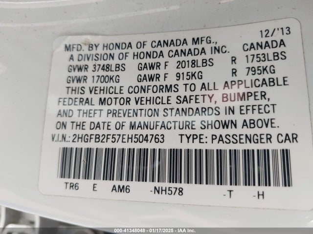 Honda Civic Lx 2014 2HGFB2F57EH504763 Image 9