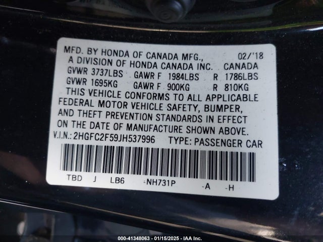 Honda Civic Lx 2018 2HGFC2F59JH537996 Image 9