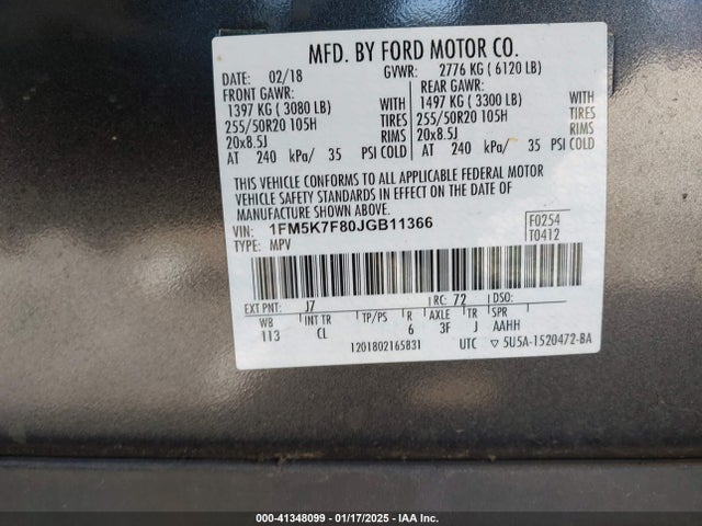 Продажа на аукционе авто 2018 Ford Explorer Limited, vin: 1FM5K7F80JGB11366, номер лота: 41348099