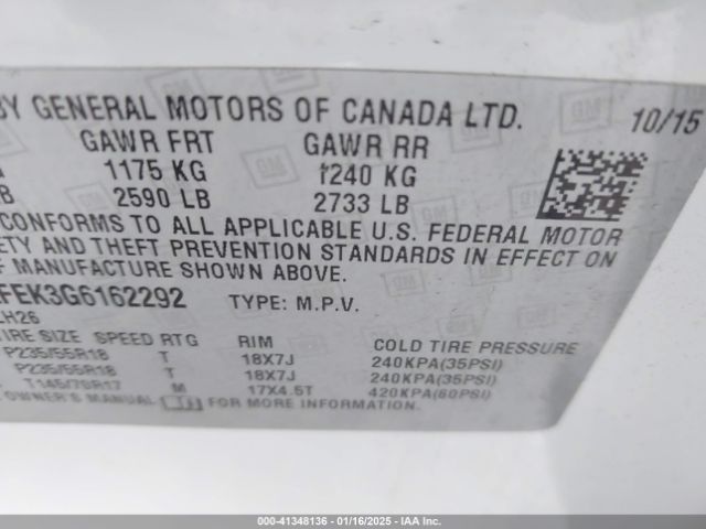 2GNFLFEK3G6162292 Chevrolet EQUINOX LT
