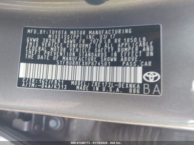 Toyota COROLLA LE 2017 5YFBURHEXHP674501 Image 9