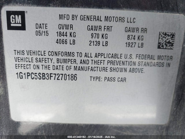 1G1PC5SB3F7270186 Chevrolet Cruze 1lt Auto