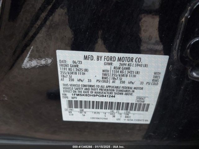 1FMSK8DH9PGB41244 Ford EXPLORER XLT