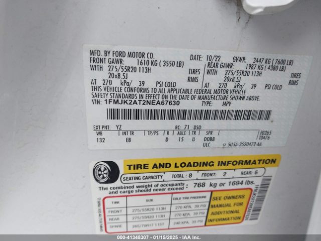 1FMJK2AT2NEA67630 Ford Expedition Limited Max