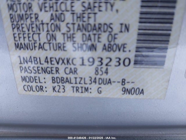 Nissan Altima 2.5 Sl 2019 1N4BL4EVXKC193230 Image 9