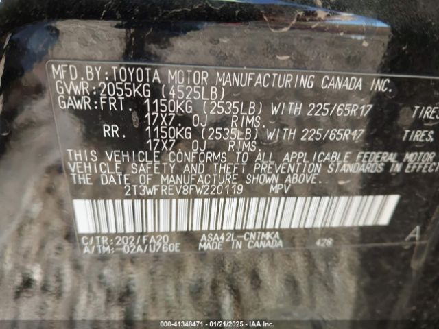 2T3WFREV8FW220119 Toyota Rav4 Xle