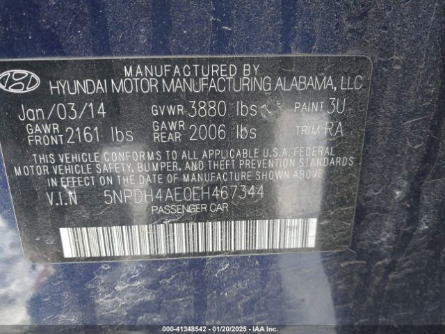 5NPDH4AE0EH467344 Hyundai ELANTRA SE