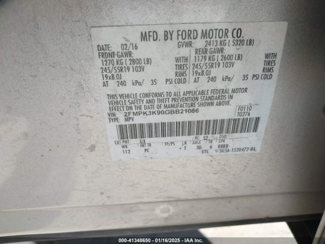 2FMPK3K90GBB21086 Ford Edge Titanium