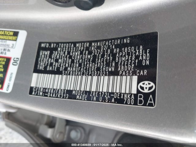 5YFBURHE3EP087021 Toyota Corolla Le Plus