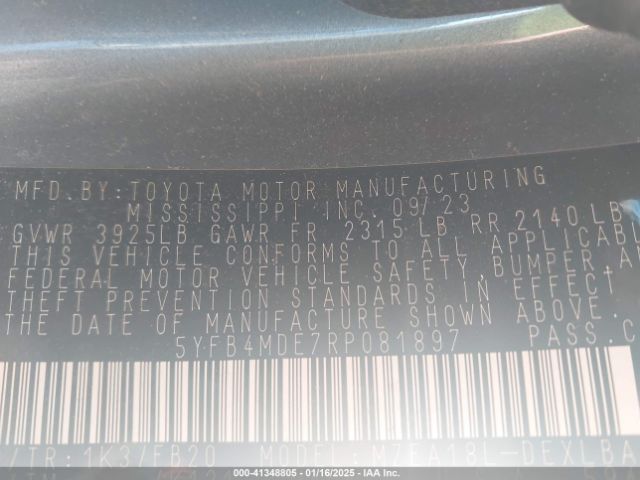 5YFB4MDE7RP081897 Toyota COROLLA LE