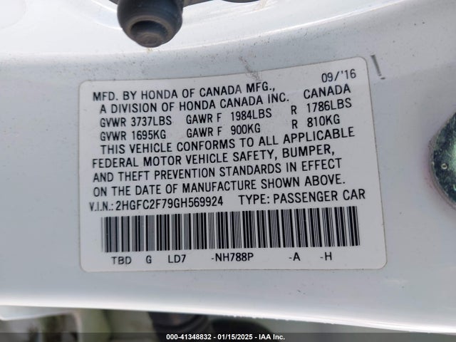Honda CIVIC EX 2016 2HGFC2F79GH569924 Image 9