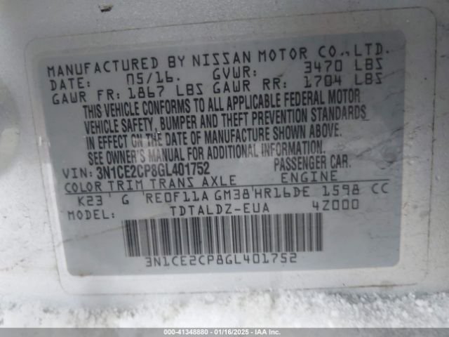 3N1CE2CP8GL401752 Nissan Versa Note S (sr)/s Plus/sl/sr/sv