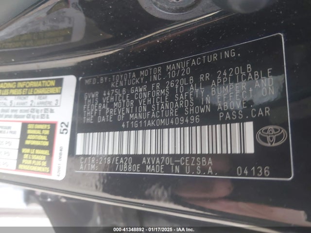 Toyota CAMRY SE 2021 4T1G11AK0MU409496 Image 9